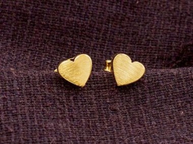 925 Sterling Silver 24K Gold Vermeil Style Brushed Heart Stud Earrings 6mm.