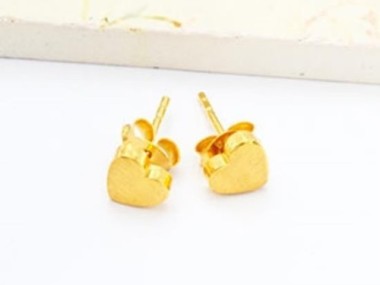 925 Sterling Silver 24K Gold Vermeil Style Brushed Heart Stud Earrings 6mm.