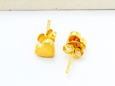 925 Sterling Silver 24K Gold Vermeil Style Brushed Heart Stud Earrings 6mm.