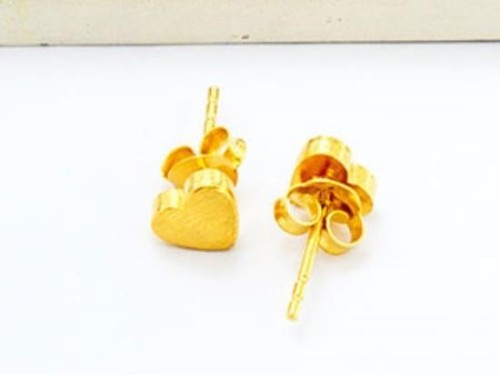 1 Pair of 925 Sterling Silver 24K Gold Vermeil Style Brushed Heart Stud Earrings 6mm.