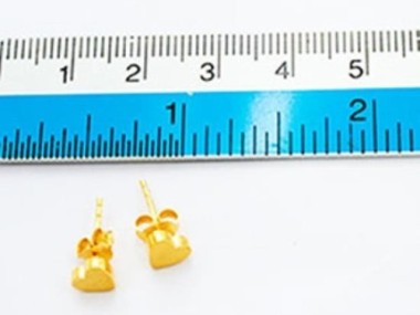 925 Sterling Silver 24K Gold Vermeil Style Brushed Heart Stud Earrings 6mm.