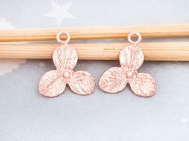 925 Sterling Silver Rose Gold Vermeil Style flower Charms 13 mm.