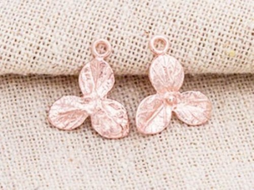 2 of 925 Sterling Silver Rose Gold Vermeil Style flower Charms 13 mm.