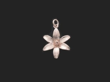 925 Sterling Silver Rose Gold Vermeil Style Lily Flower Pendant 17mm.