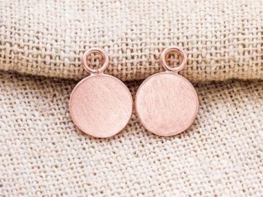 925 Sterling Silver Rose Gold Vermeil Style Round Disc Tag Charms 8 mm.