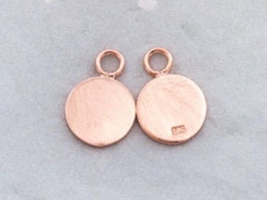 925 Sterling Silver Rose Gold Vermeil Style Round Disc Tag Charms 8 mm.