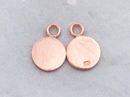 2 of 925 Sterling Silver Rose Gold Vermeil Style Round Disc Tag Charms 8 mm. , Brush Finished