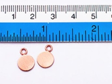 925 Sterling Silver Rose Gold Vermeil Style Round Disc Tag Charms 8 mm.