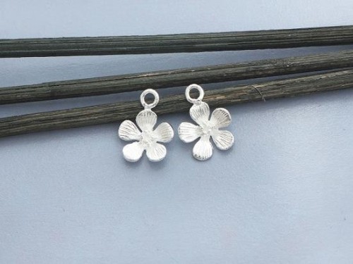 2 of 925 Sterling Silver Flower Charms 10mm. Matte Finished.