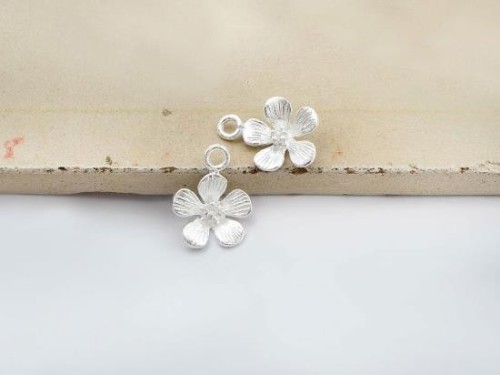 2 of 925 Sterling Silver Flower Charms 10mm. Matte Finished.