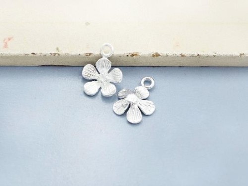 2 of 925 Sterling Silver Flower Charms 10mm. Matte Finished.