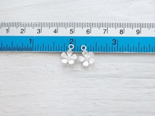 2 of 925 Sterling Silver Flower Charms 10mm. Matte Finished.