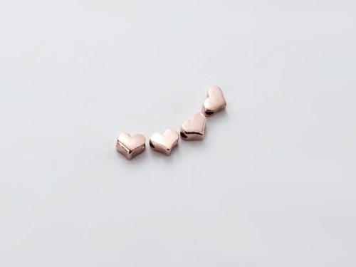 4 of Sterling Silver Rose Gold Vermeil Style Tiny Heart Beads 5x4mm.