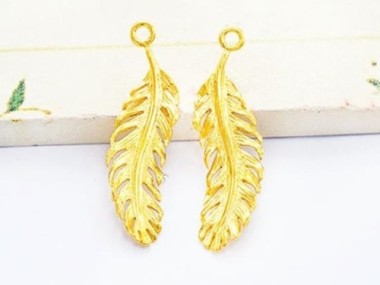 925 Sterling Silver 24k Gold Vermeil Style Feather Charms 7.5x26 mm.