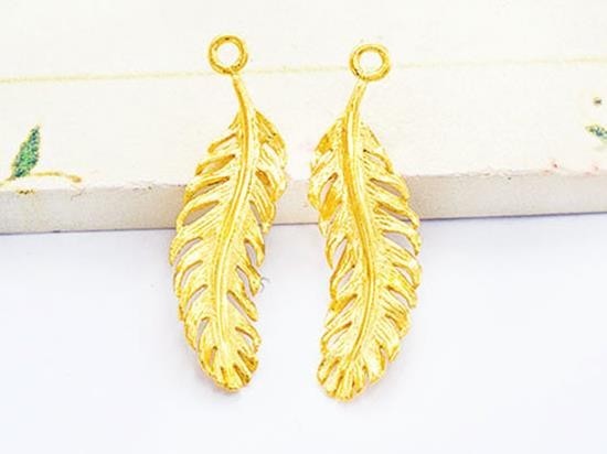 2 of 925 Sterling Silver 24k Gold Vermeil Style Feather Charms 7.5x26 mm.