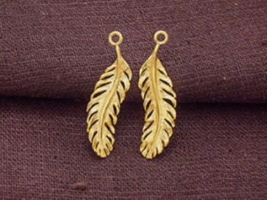 925 Sterling Silver 24k Gold Vermeil Style Feather Charms 7.5x26 mm.