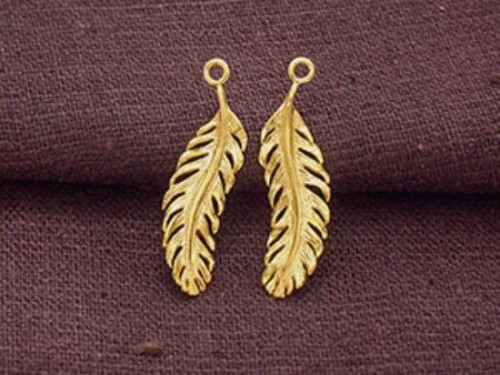 2 of 925 Sterling Silver 24k Gold Vermeil Style Feather Charms 7.5x26 mm.