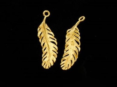 925 Sterling Silver 24k Gold Vermeil Style Feather Charms 7.5x26 mm.