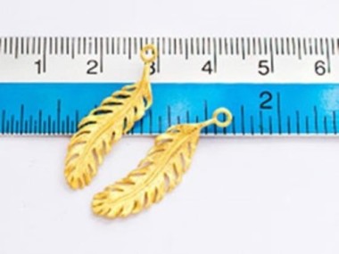 925 Sterling Silver 24k Gold Vermeil Style Feather Charms 7.5x26 mm.