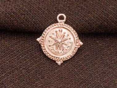 925 Sterling Silver Rose Gold Vermeil Style Compass Printed Disc Charm 13 mm.