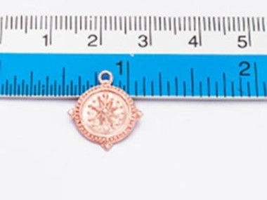 925 Sterling Silver Rose Gold Vermeil Style Compass Printed Disc Charm 13 mm.