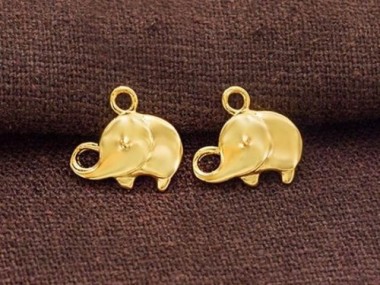 925 Sterling Silver 24k Gold Vermeil Style Elephant Charms 8x12 mm.