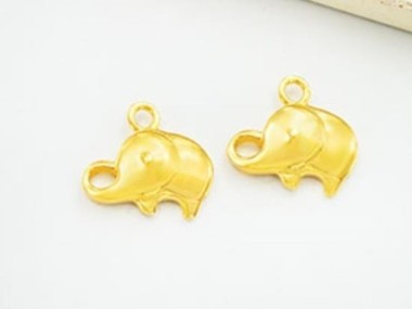 925 Sterling Silver 24k Gold Vermeil Style Elephant Charms 8x12 mm.