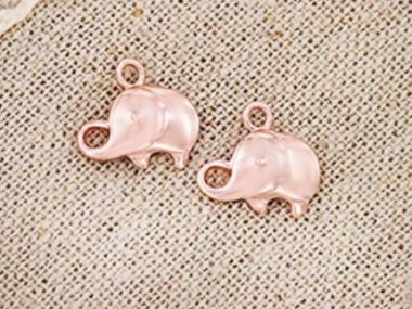 925 Sterling Silver Rose Gold Vermeil Style Elephant Charms 8x12 mm.