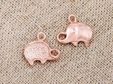 925 Sterling Silver Rose Gold Vermeil Style Elephant Charms 8x12 mm.