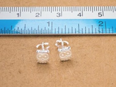 925 Sterling Silver Tiny Owl Stud Earrings 6.5mm.