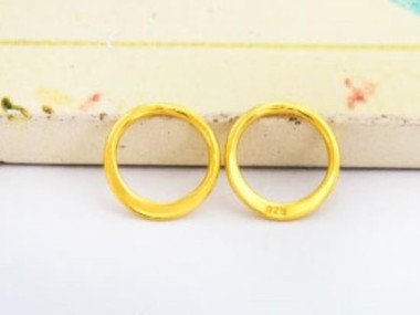 925 Sterling Silver Gold Vermeil Style Circle Links, Connectors 9 mm.