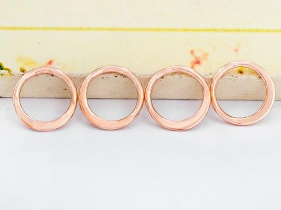 4 of 925 Sterling Silver Rose Gold Vermeil Style Circle Links, Connectors 9 mm. Polish Finished