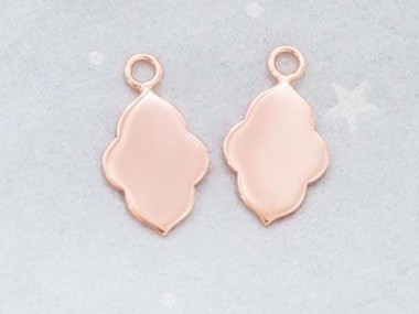 2 of 925 Sterling Silver Rose Gold Vermeil Style Moroccan Style Drop Charms 9x13mm. Polish Finished .