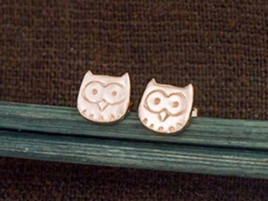 925 Sterling Silver Rose Gold Vermeil Style Little Owl Stud Earrings 6.5mm.