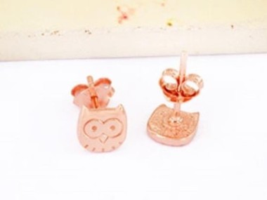 925 Sterling Silver Rose Gold Vermeil Style Little Owl Stud Earrings 6.5mm.