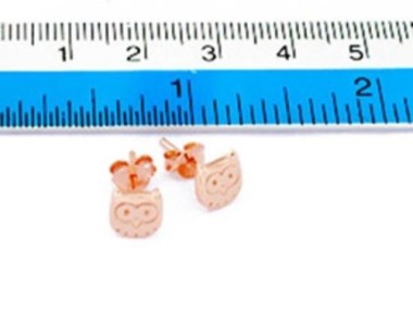 925 Sterling Silver Rose Gold Vermeil Style Little Owl Stud Earrings 6.5mm.