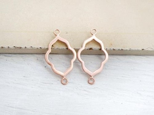 2 of 925 Sterling Silver Rose Gold Vermeil Style Moroccan Style Drop Links, Connectors 15x20 mm.