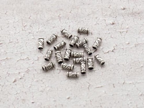 40 of Karen Hill Tribe Silver Imprinted Bamboo Beads 2.5x5 mm. 9"