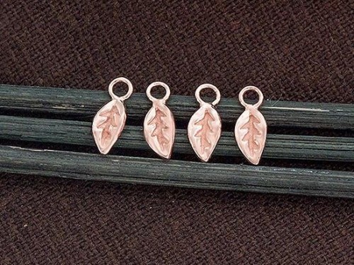 4 of 925 Sterling Silver Rose Gold Vermeil Style Leaf Charms 4x7 mm. , small leaf charms.