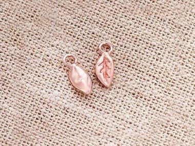 925 Sterling Silver Rose Gold Vermeil Style Leaf Charms 4x7 mm.