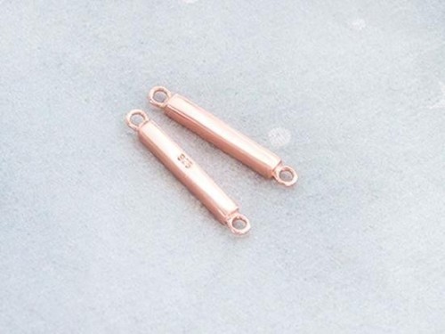 2 of 925 Sterling Silver Rose Gold Vermeil Style Rectangle Stick Links, Connectors 2x12mm. Polish Finished