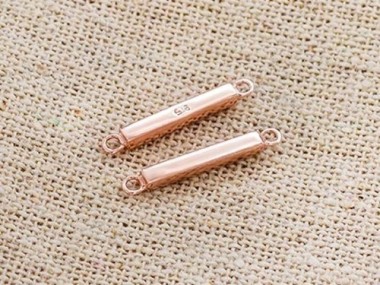 925 Sterling Silver Rose Gold Vermeil Style Rectangle Stick Links, Connectors 2x12mm.