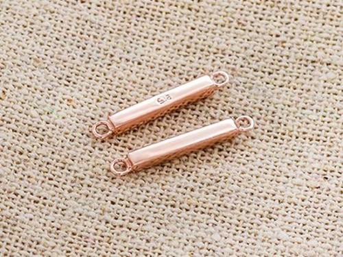 2 of 925 Sterling Silver Rose Gold Vermeil Style Rectangle Stick Links, Connectors 2x12mm. Polish Finished