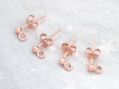 Rose Gold Vermeil Style Post Stud Earrings 2.5mm Ball with Opened Loop.