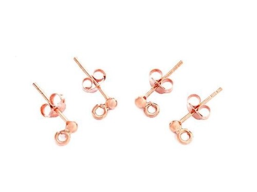 2 Pairs of 925 Sterling Silver Rose Gold Vermeil Style Post Stud Earrings 2.5mm Ball with Opened Loop.