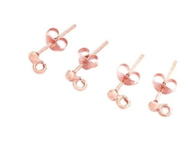 Rose Gold Vermeil Style Post Stud Earrings 2.5mm Ball with Opened Loop.