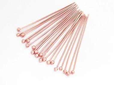 Sterling Silver Rose Gold Vermeil Style Head Pins 30x0.5 mm.