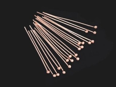 Sterling Silver Rose Gold Vermeil Style Head Pins 30x0.5 mm.