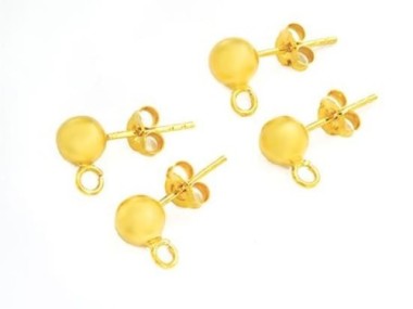 Gold Vermeil Style Post Stud Earrings 6mm Ball with Opened Loop.