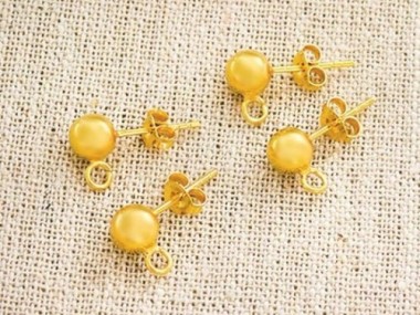 Gold Vermeil Style Post Stud Earrings 6mm Ball with Opened Loop.